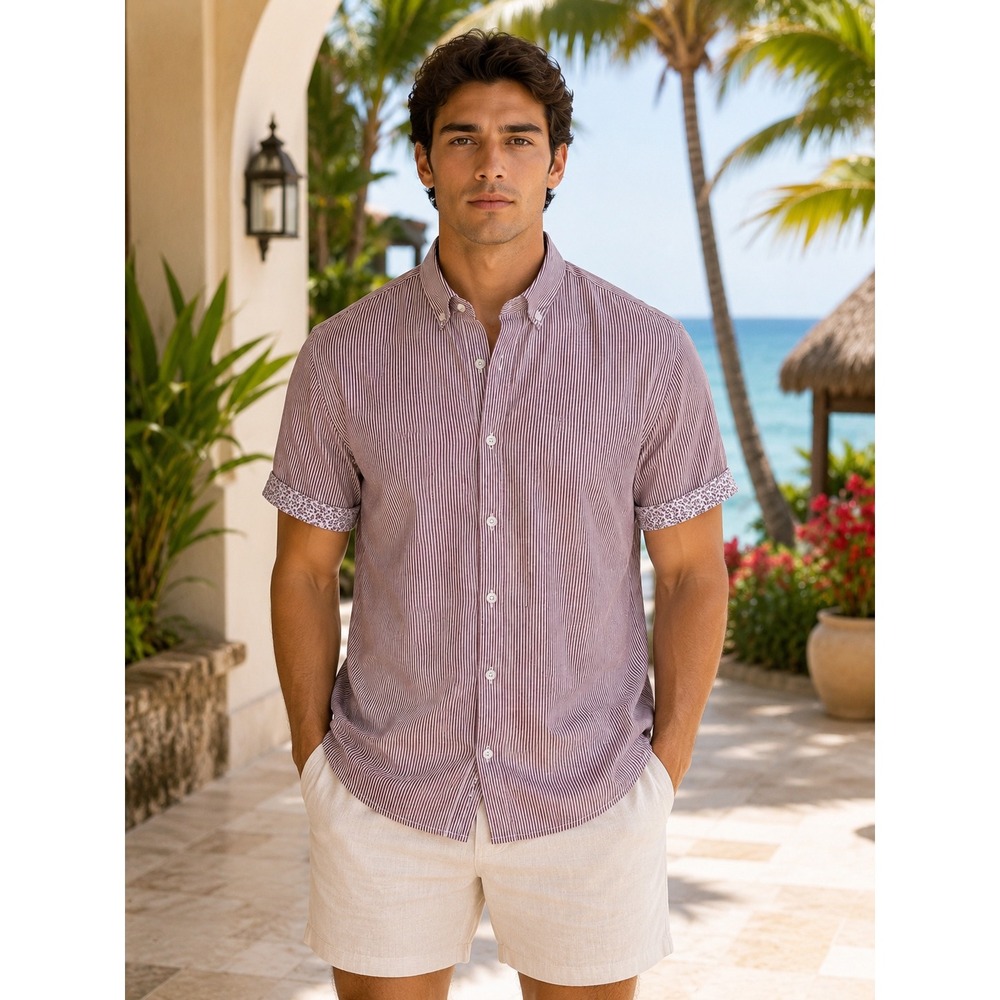 Cactus Man Ricky Singh Slim Fit‎ Short Sleeve Striped Button Down Shirt Size M